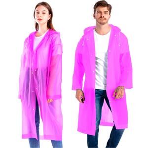 Set of 2 Pink Rain Coats Plastic Reusable Rain Poncho Jackets Heavy Duty Adult